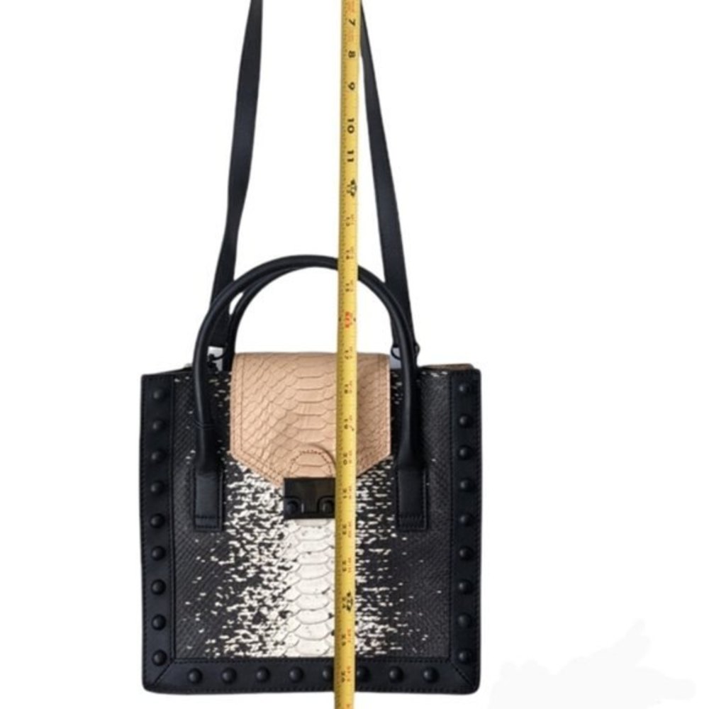 Loeffler Randall crocodile embossed leather 2 way bag black white and nude